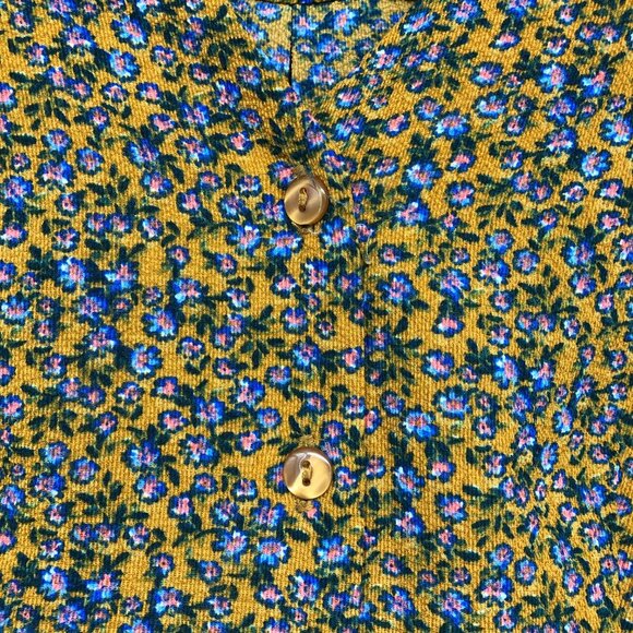 Monteau Mustard blue Floral V-neck Peplum Hem Top size S - Picture 6 of 13